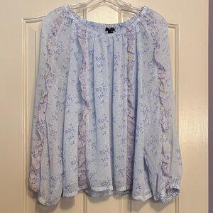 Ann Taylor Pastel Floral Ruffle Trim Blouse